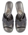 Bronze Leather Gray Suede V Model Women's Slippers