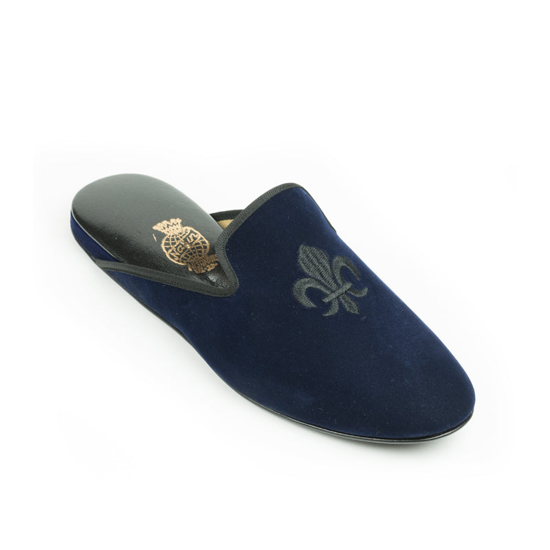 Boys Navy Velvet Slippers Navy Blue Velvet Embroidered Men's