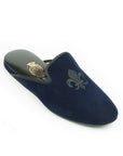 Navy Blue Velvet Embroidered Men's Slippers