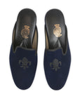 Navy Blue Velvet Embroidered Men's Slippers