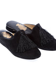 Black Suede Tassel Closed Toe Model Women's Slippers
