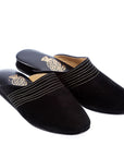 Black Suede Gold Striped Model Women's Slippers