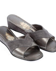 Bronze Leather Gray Suede V Model Women's Slippers