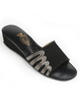 Black Suede Bronze Leather Side Garne Model Shoes Slippers