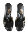 Black Suede Bronze Leather Side Garne Model Shoes Slippers