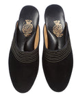 Black Suede Gold Striped Model Women's Slippers