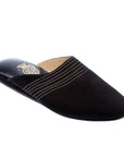 Black Suede Gold Striped Model Women's Slippers