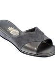 Bronze Leather Gray Suede V Model Women's Slippers