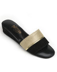 Black Suede Gold Mesh Open Toe Model Women's Slippers