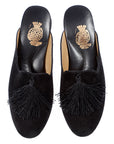 Black Suede Tassel Closed Toe Model Women's Slippers