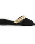 Black Suede Gold Bias Knitted Women's Slippers
