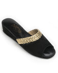 Black Suede Gold Bias Knitted Women's Slippers