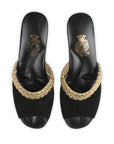 Black Suede Gold Bias Knitted Women's Slippers