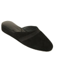Black Suede Women's Slippers with Bronze Stitching