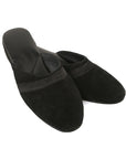 Black Suede Women's Slippers with Bronze Stitching