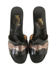 Black Leather Leaf Model Women's Slippers