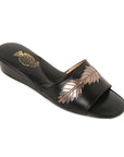 Black Leather Leaf Model Women's Slippers