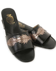 Black Leather Leaf Model Women's Slippers