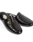 Black Print Leather Men's Slippers