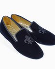Black Velvet Embroidered Bottom Leather Men's Shoes Slippers