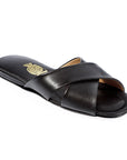 Black Leather Cross Banded Men's Slippers
