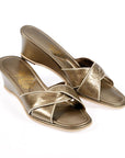 Gold Leather Twist Model Women's Slippers