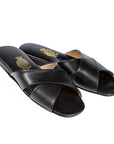 Black Leather Cross Banded Men's Slippers