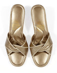 Gold Leather Twist Model Women's Slippers