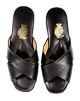 Black Leather Cross Banded Men's Slippers