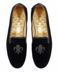 Black Velvet Embroidered Bottom Leather Men's Shoes Slippers