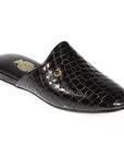 Black Print Leather Men's Slippers