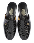 Black Print Leather Men's Slippers