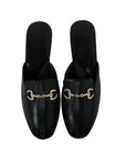 Black Leather Buckle Women's Slippers