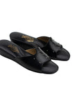 Black Leather Pin Wavy Model Women's Slippers