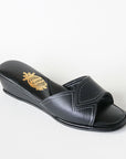 Black Leather White Stitched Women's Slippers