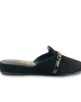 Black Suede Chain Buckle Women's Slippers