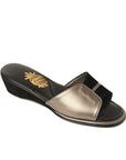 Bronze Leather Black Suede Detailed Women's Slippers