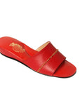 Red Cross Stitched Leather Women's Slippers