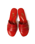Red Cross Stitched Leather Women's Slippers