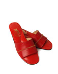 Red Cross Stitched Leather Women's Slippers