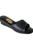 Black Leather White Stitched Women's Slippers