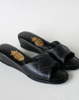 Black Leather White Stitched Women's Slippers