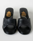 Black Leather White Stitched Women's Slippers