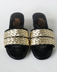 Black Suede Gold Thick Braided Women's Slippers