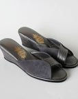 Gray Suede Bronze Leather Side Seam Women's Slippers