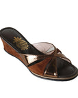 Brown Suede Copper Cross Model Women's Slippers