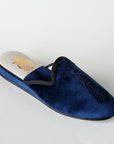 Navy Blue Velvet Tasseled Women's Slippers