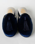 Navy Blue Velvet Tasseled Women's Slippers