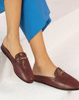 Burgundy Color Gold Chain Women's Slippers