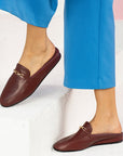 Burgundy Color Gold Chain Women's Slippers